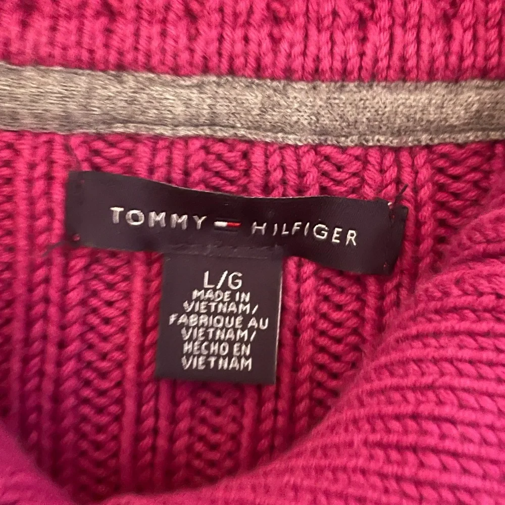 Tommy Hilfiger Sz Large Pink Cable Knit Sweater 100% Cotton Button Up Collar - Picture 6 of 9